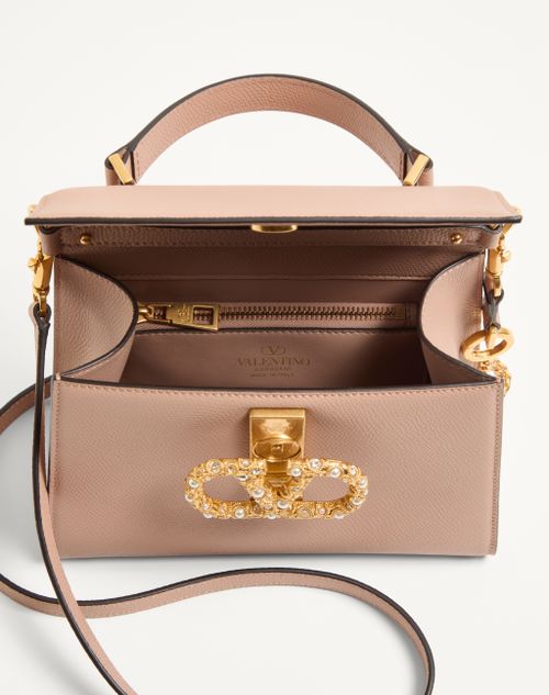 Valentino Garavani - Valentino Garavani Vsling Small Handbag In Grainy Calfskin With Jewel Logo - Rose Cannelle - Woman - Top Handle Bags
